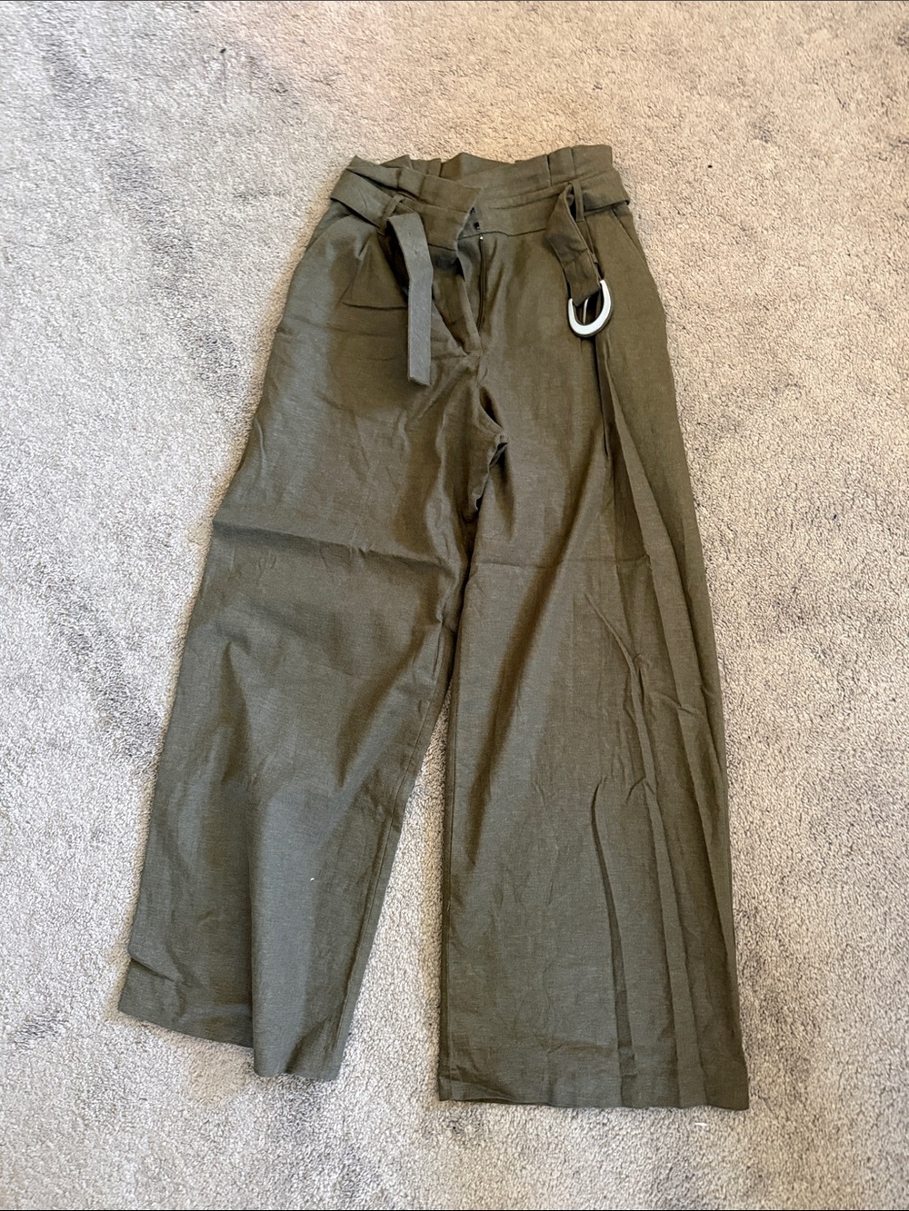 Express Olive Green High-Rise Trousers with D-Ring Detail